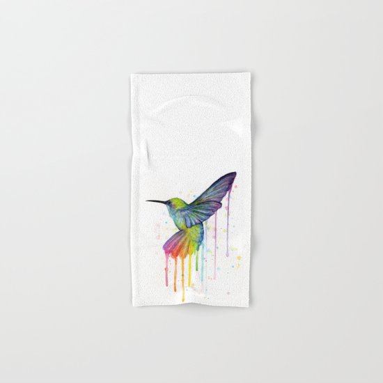Hummingbird Rainbow Watercolor Hand & Bath Towel