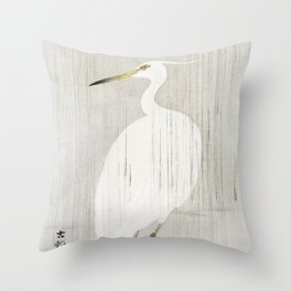 Egret standing in the rain - Vintage Japanese Woodblock Print Throw Pillow