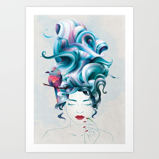 A girl with aqua hair Art Print