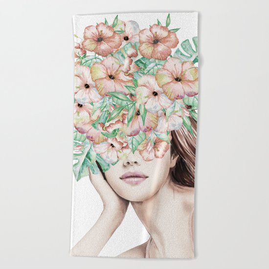She Wore Flowers in Her Hair Island Dreams Beach Towel
