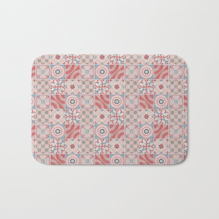 Patchwork pattern - Quilt Design - red, pink, blue Bath Mat