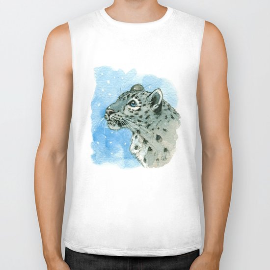 Snow Leopard & snowflakes 860 Biker Tank