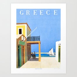1956 GREECE Island Of Hydra Travel Poster Art Print