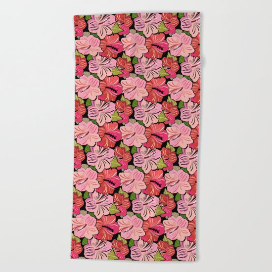 Pink Hibiscus Floral Pattern Beach Towel