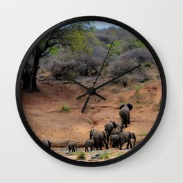 South Africa Photography - A Herd Of Elephants Wall Clock