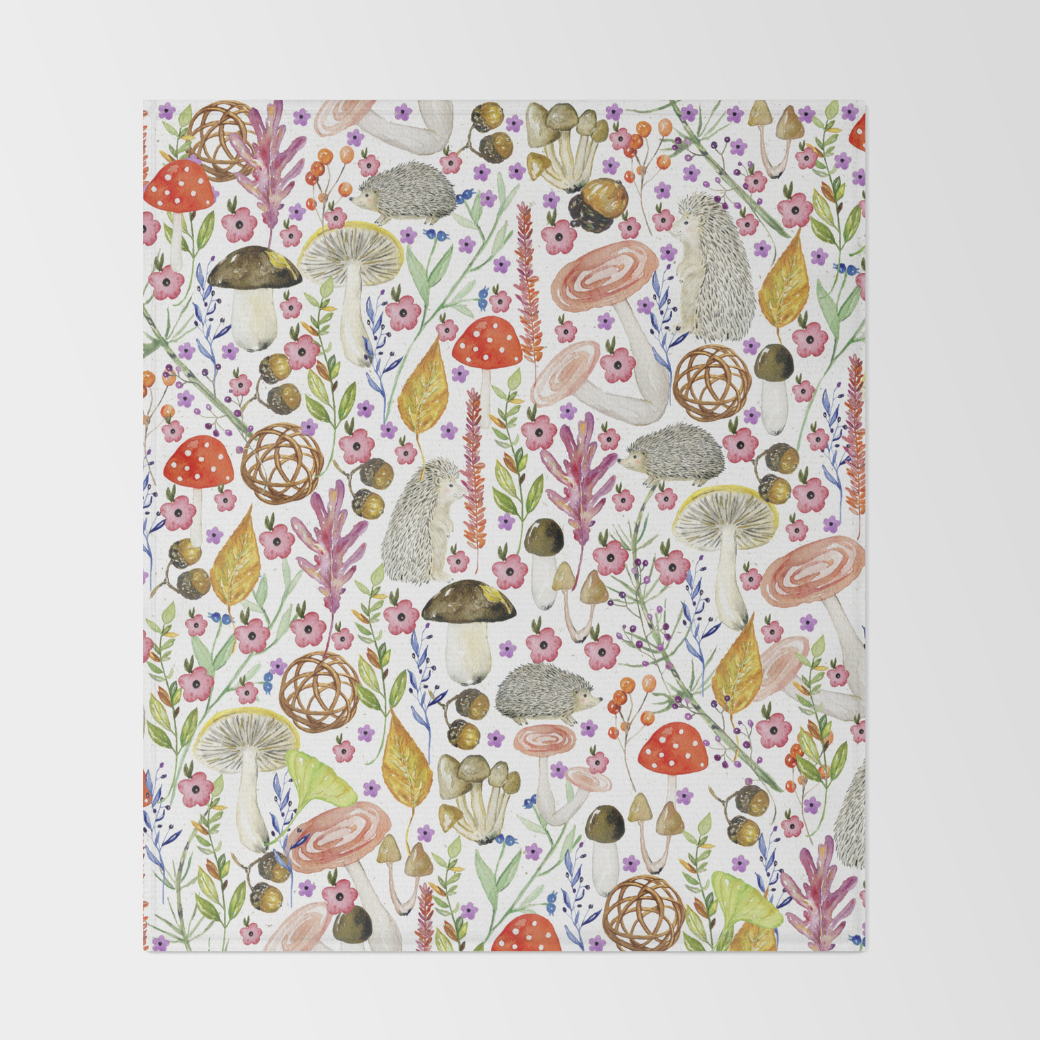 Society6 Colorful Autumn Woodland Animals and Foliage Pattern by Artonwear on Throw Pillow 