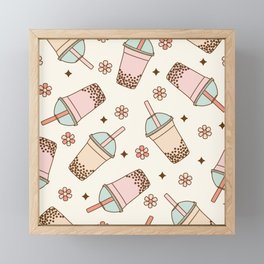 Bubble Tea, Boba Tea, Cute Pattern Framed Mini Art Print