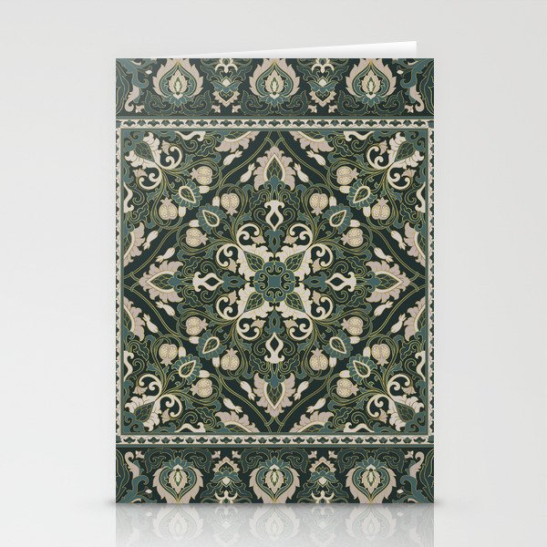 Ornamental Ethnic Bohemian Pattern VIII Emerald Gold Stationery Cards