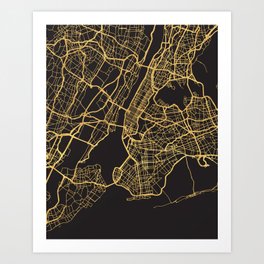 NEW YORK CITY GOLD ON BLACK CITY MAP Art Print | Travel, Newyorkmap, Streetmap, Usaart, Newyork, Wanderlust, Newyorkgold, Gold, City, Maps 