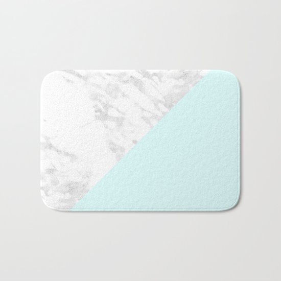 White Marble with Pastel Blue and Grey Bath Mat