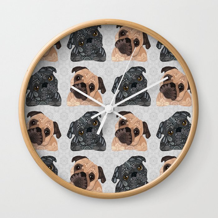 Pug Pattern Wall Clock