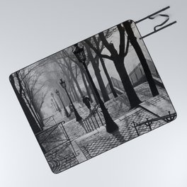 Sacre Coeur, Montmartre, Paris, France Stairs black and white photograph / black and white photography Picnic Blanket