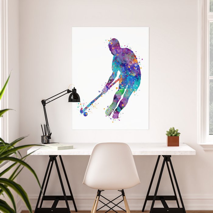 Boy Field Hockey Goalie Watercolor Silhouette | Art Board Print