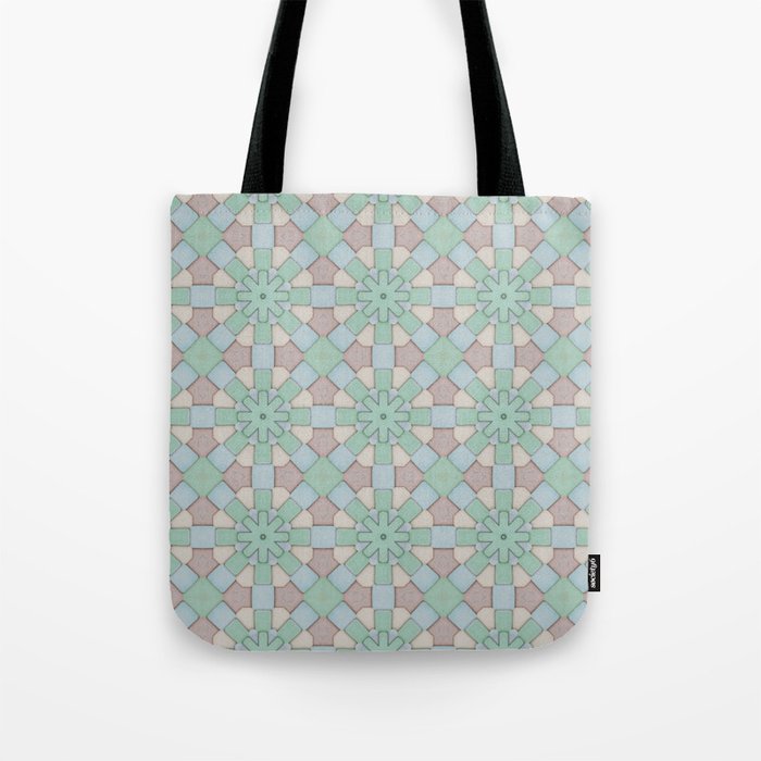 Green, Pink, Light Blue, and Cream Mosaic  Tote Bag