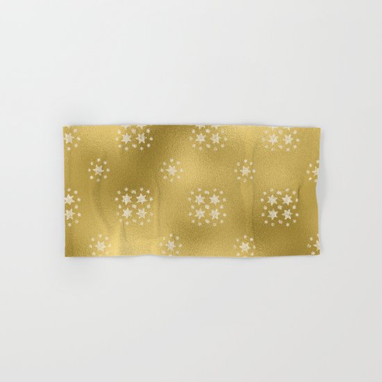 Merry christmas- white winter stars on gold pattern I Hand & Bath Towel