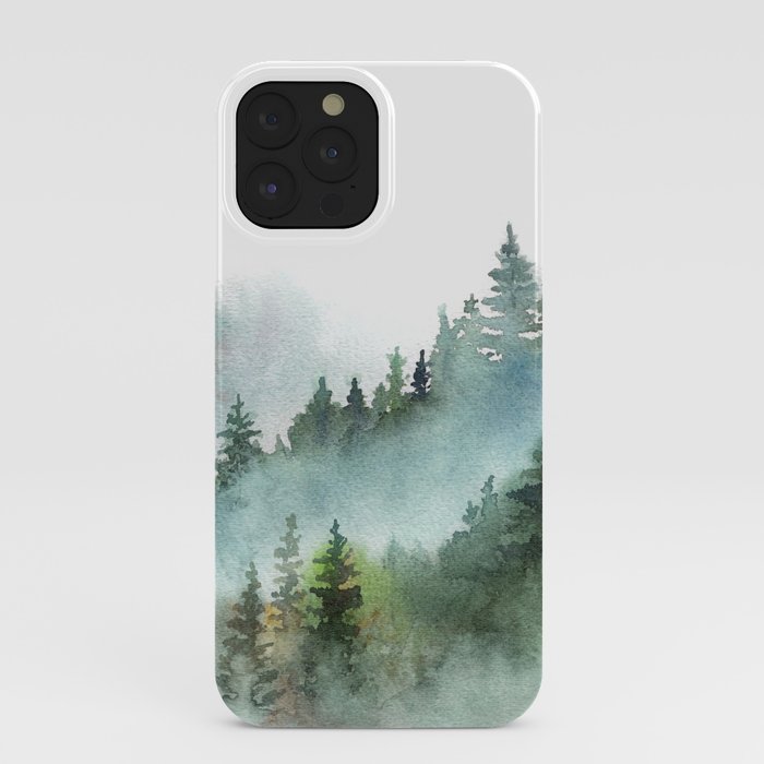 Watercolor Pine Forest Mountains in the Fog iPhone Case