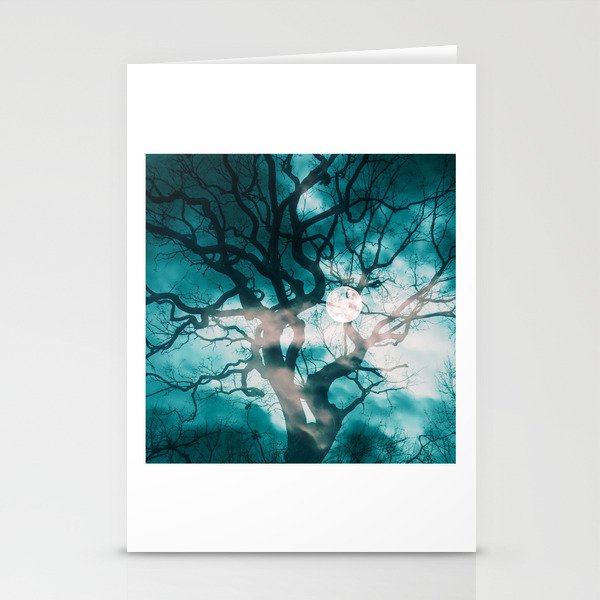 Old Gnarled Tree in Moonlight Stationery Cards