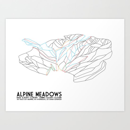 Alpine Meadows, CA - Minimalist Trail Art Art Print