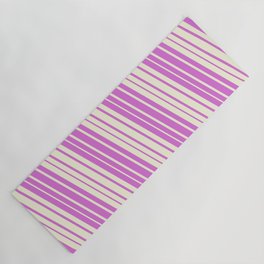 [ Thumbnail: Orchid & Beige Colored Lined/Striped Pattern Yoga Mat ]