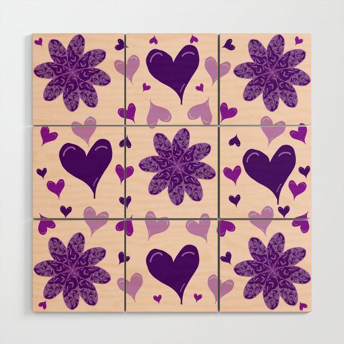 Purple Marble Flowers Wood Wall Art