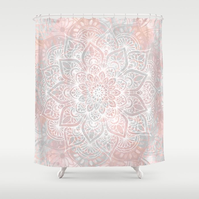 Blush Pink White by Megan Morris on Shower Curtain Society6 Floral Dahlias 71 x 74 Gray 