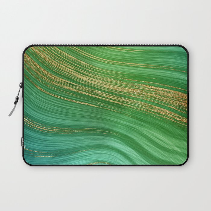 Green Mermaid Glamour Marble With Gold Veins Laptop Sleeve