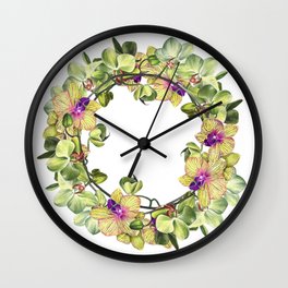 Wreath, Orchid, Clipart, watercolor, handpainted, floral, flower, design, stylish, weddig Wall Clock