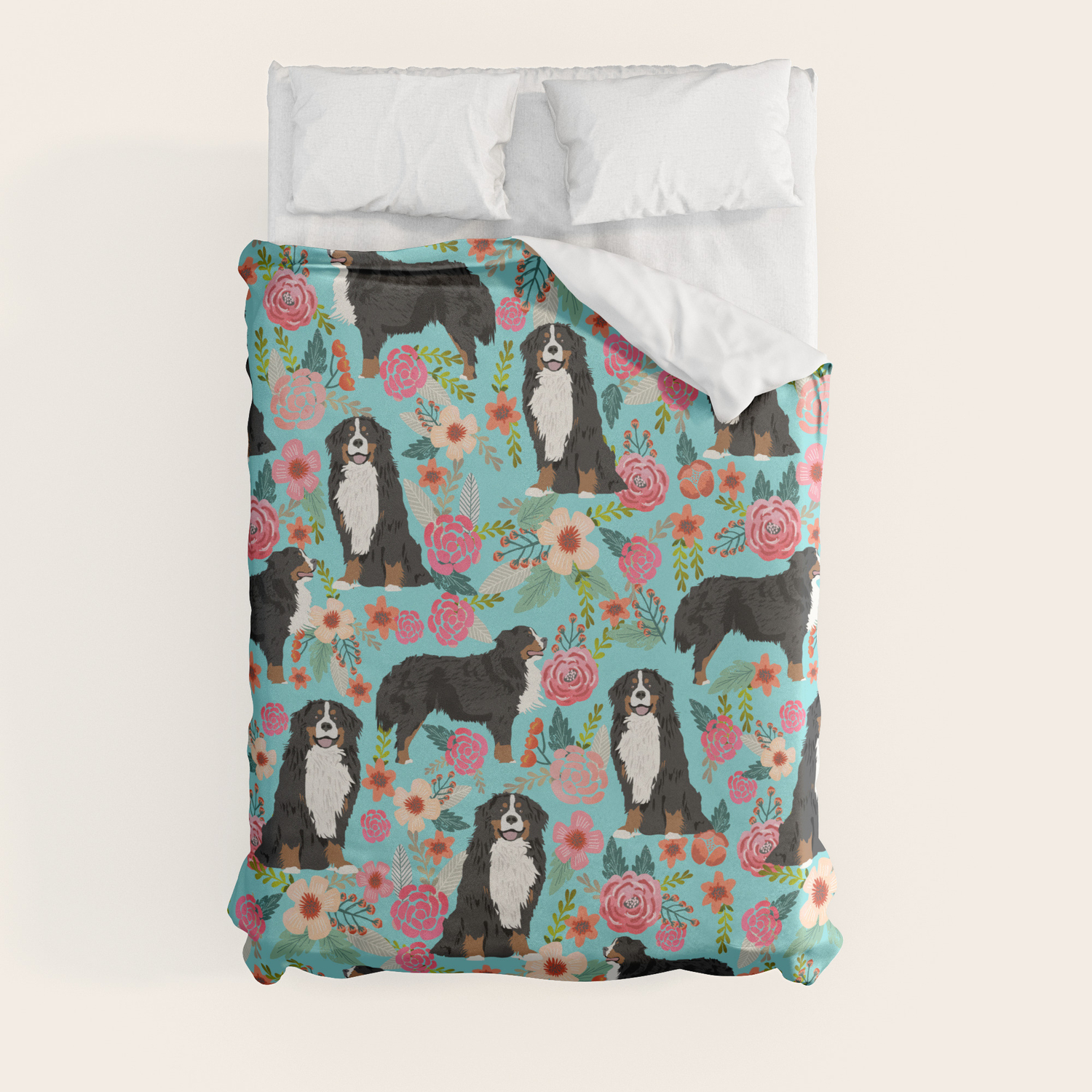Bernese Mountain Dog Pet Portrait Dog Art Illustration Fur Baby Dog Breed Floral Gift For Dog Lover Duvet Cover By Petfriendly Society6