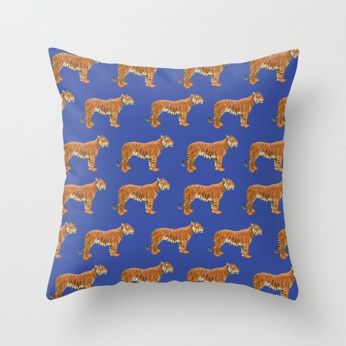 TIGERS pattern on Dazzling Blue  Throw Pillow