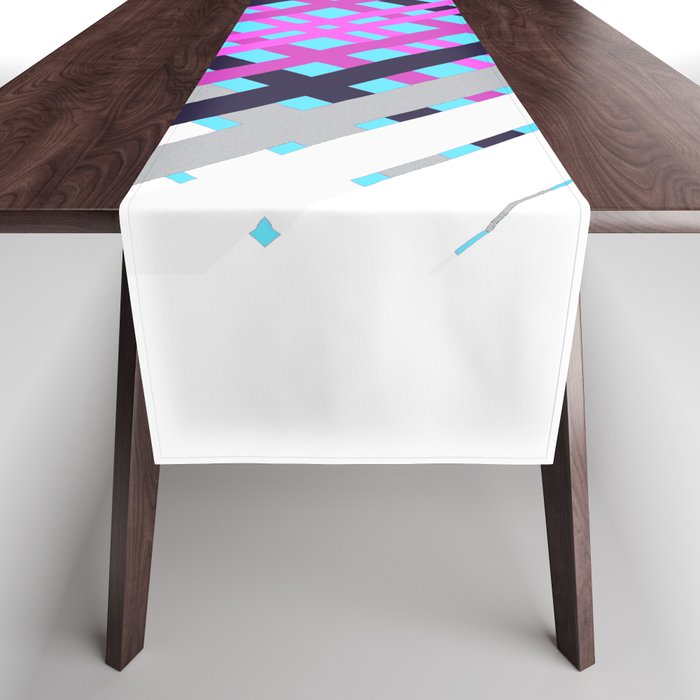 Stripes geometric pattern tartan purple Table Runner