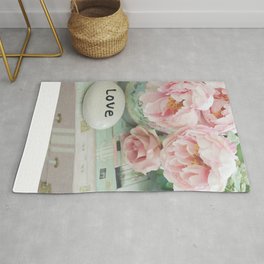 Pink Peonies Shabby Chic Cottage Peony Love Floral Prints Home Decor Rug