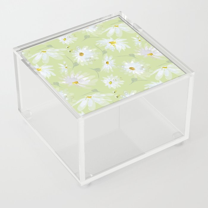 Green Watercolor Hand Painted Wildflowers Meadow  Acrylic Box