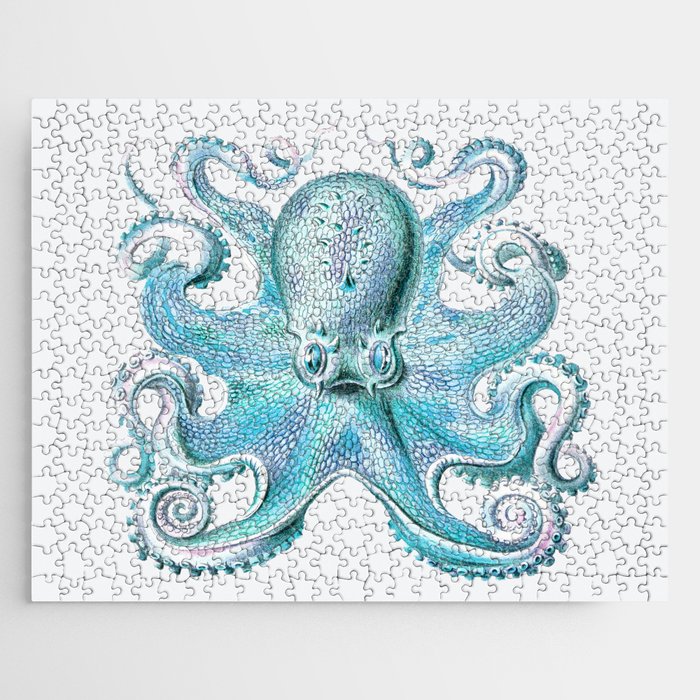Vintage marine octopus - blue teal Jigsaw Puzzle
