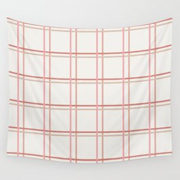 Dusty Pink Checkered Lines on Beige Wall Tapestry