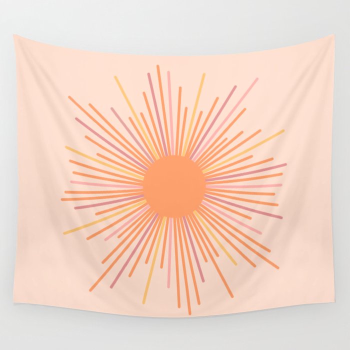 Retro Sunburst Sun Blush Orange Wall Tapestry