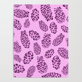 Pink Pinecone Pattern | Pink Holiday Poster