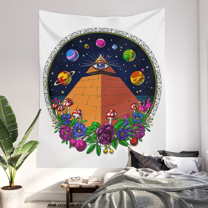 Psychedelic Magic Mushrooms All Seeing Eye Wall Tapestry by