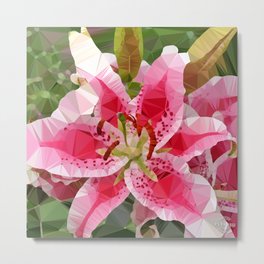 Stargazer Lily Low Poly Triangles Metal Print | Blossom, Painting, Graphicdesign, Drawing, Digital, Illustration, Beautiful, Leaf, Leaves, Floral 