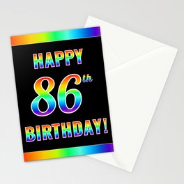 [ Thumbnail: Fun, Colorful, Rainbow Spectrum “HAPPY 86th BIRTHDAY!” Stationery Cards ]