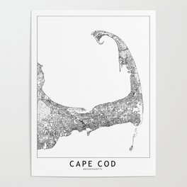 Cape Cod White Map Poster