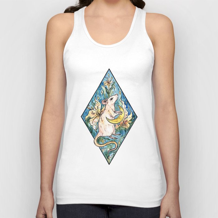 Rat with moon and lily ~ watercolor illustration Tank Top