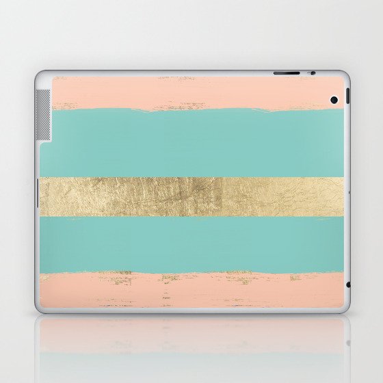 Geometrical coral sky blue mauve green gold brushstrokes Laptop & iPad Skin