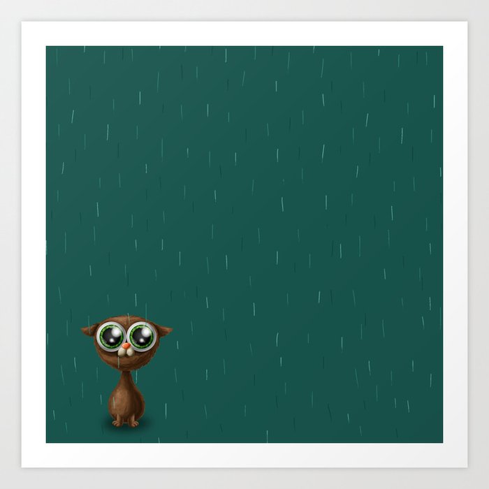 Wet Cat With Big Eyes Art Print By Creaschon Society6