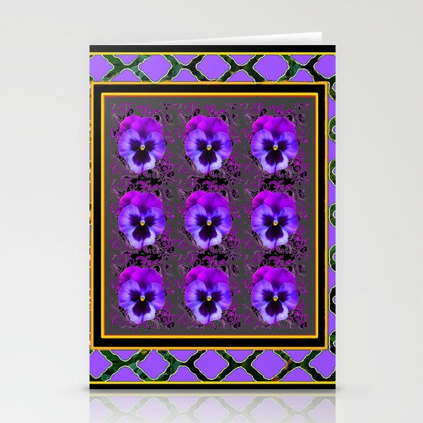 GARDEN OF PURPLE PANSY FLOWERS BLACK & TEAL PATTERNS Stationery Cards