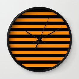 Dark Pumpkin Orange and Black Halloween Beach Hut Stripes Wall Clock