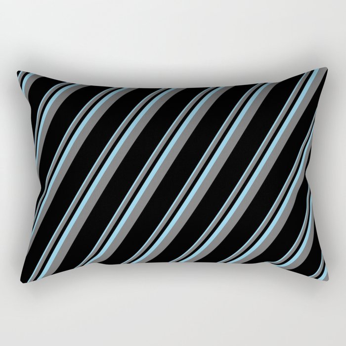 Sky Blue, Dim Grey, and Black Colored Pattern of Stripes Rectangular Pillow