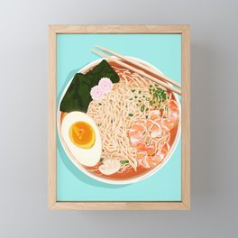 Japanese Seafood Ramen in Blue Framed Mini Art Print