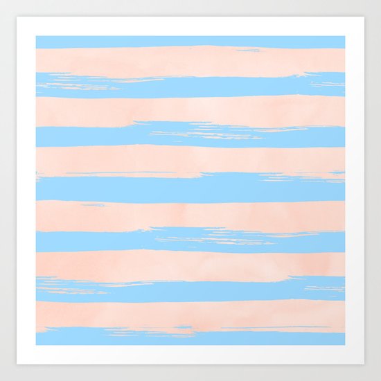 Trendy Stripes - Sweet Peach Coral on Blue Raspberry Art Print