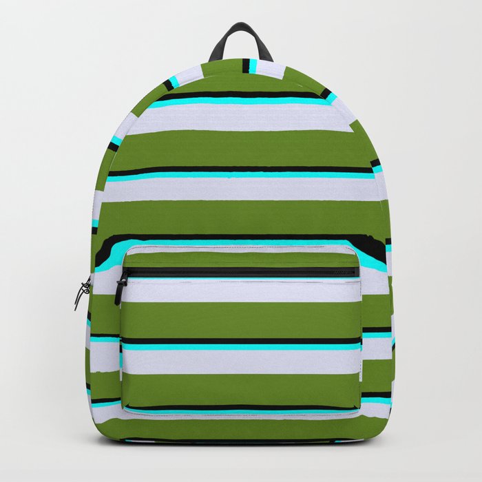 Black, Aqua, Lavender & Green Colored Stripes Pattern Backpack