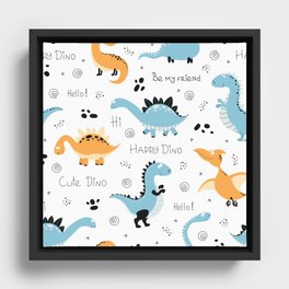 Cute dinosaur pattern (be my friend) Framed Canvas